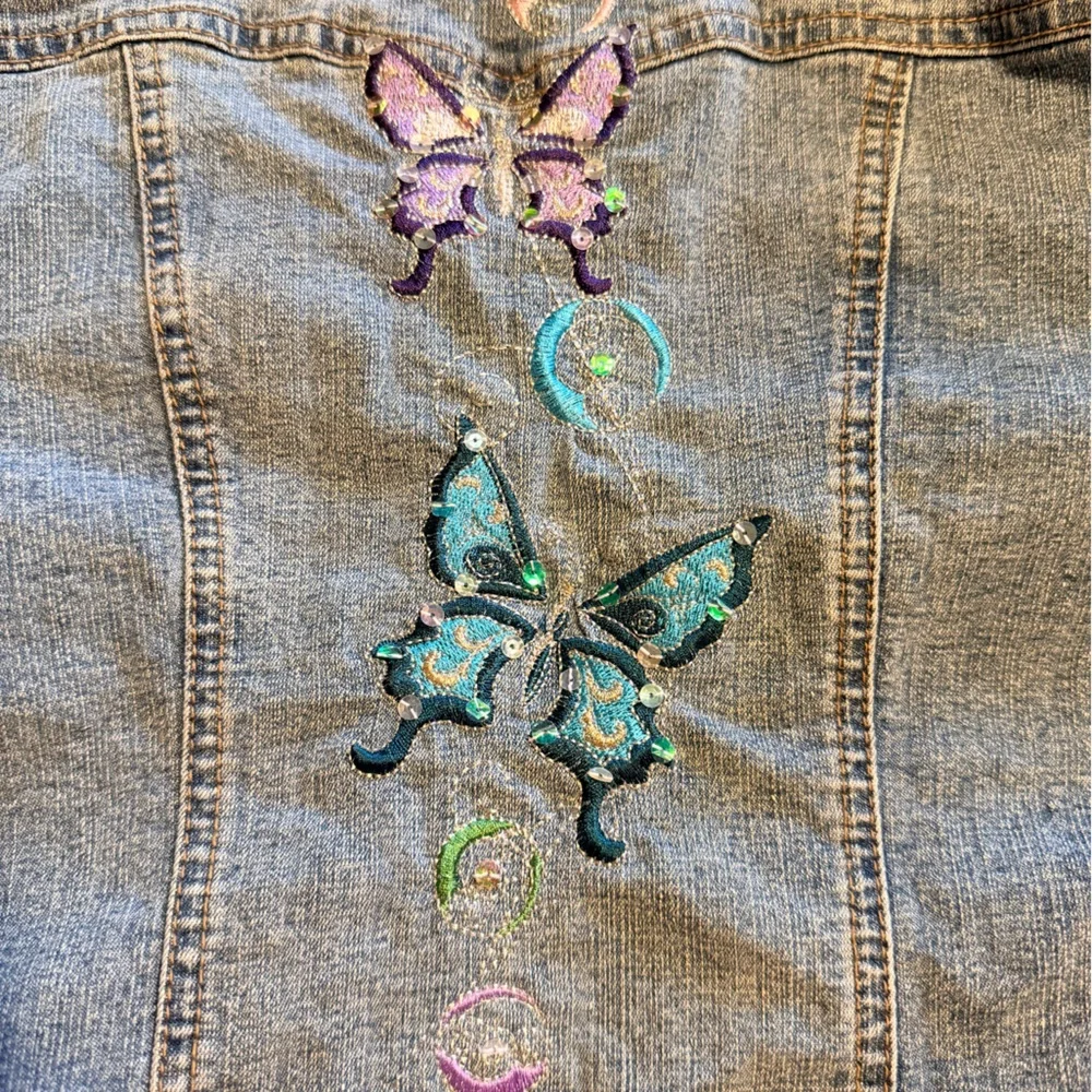 Arizona Jean Company Girls Jean Jacket with Butterfly Embroidered Design